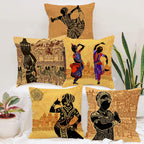 STITCHNEST Set of 5 Nritya Kala Collection Printed Jute Cushion Covers 24x24 Inches | Decorative Throw Pillow Covers for Sofa, Living Room, Bedroom | Perfect for Home Decor