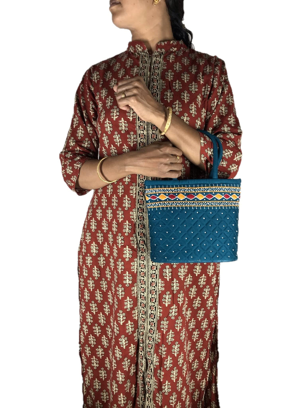 srishopify handicrafts Women Handbag Small Size Banjara Traditional Mini Handle Bag handmade Hand Purse Cotton 9x7x3 Inch Size original Beads Thread Work (Rama Green Colour bag small)
