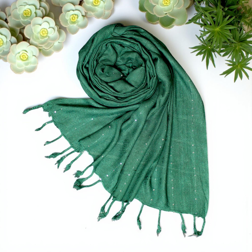 STOLE STUDIO Elegant Luxurious Sequence Viscose Stole Scarf (Dark Green)