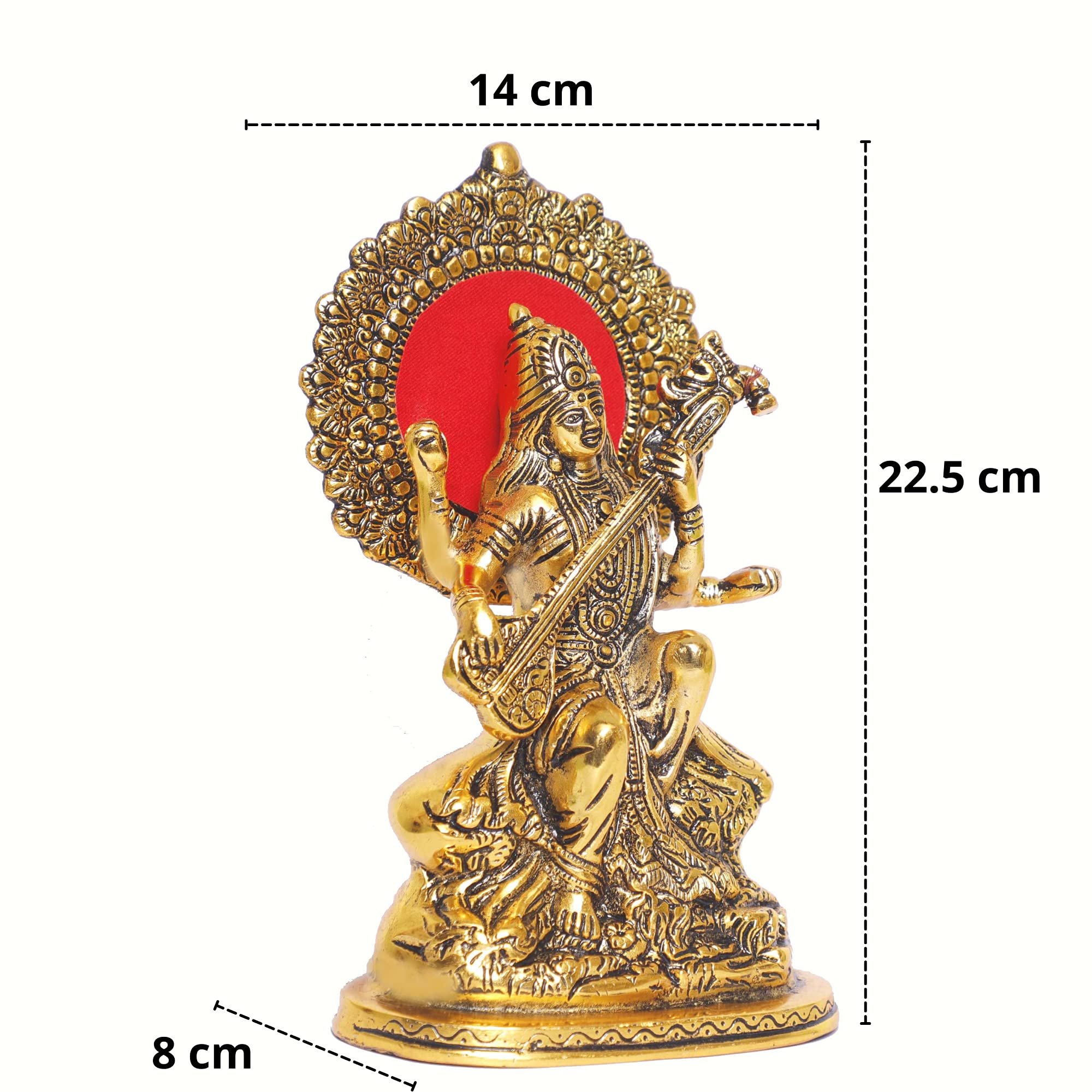 KridayKraft Gold Plated Maa Saraswati Metal Statue,Hindu Goddess Saraswati ji Murti for Pooja,Meditation,Office,Home,Study Table Decorative,Showpiece Figurines,Religious Idol Gift Article...