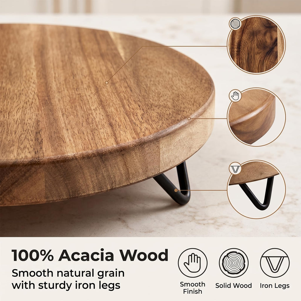 WILDMOS Decorative Round Wood Riser For Display,Pedestal Tray For Home Or Kitchen And Bathroom Countertop Organizer,Farmhouse Kitchen Counter Decor Tray. (12-Inch), Brown