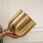 BEHOMA Hammered Gold Metal Floor Planters Set of 2 for Home Decor