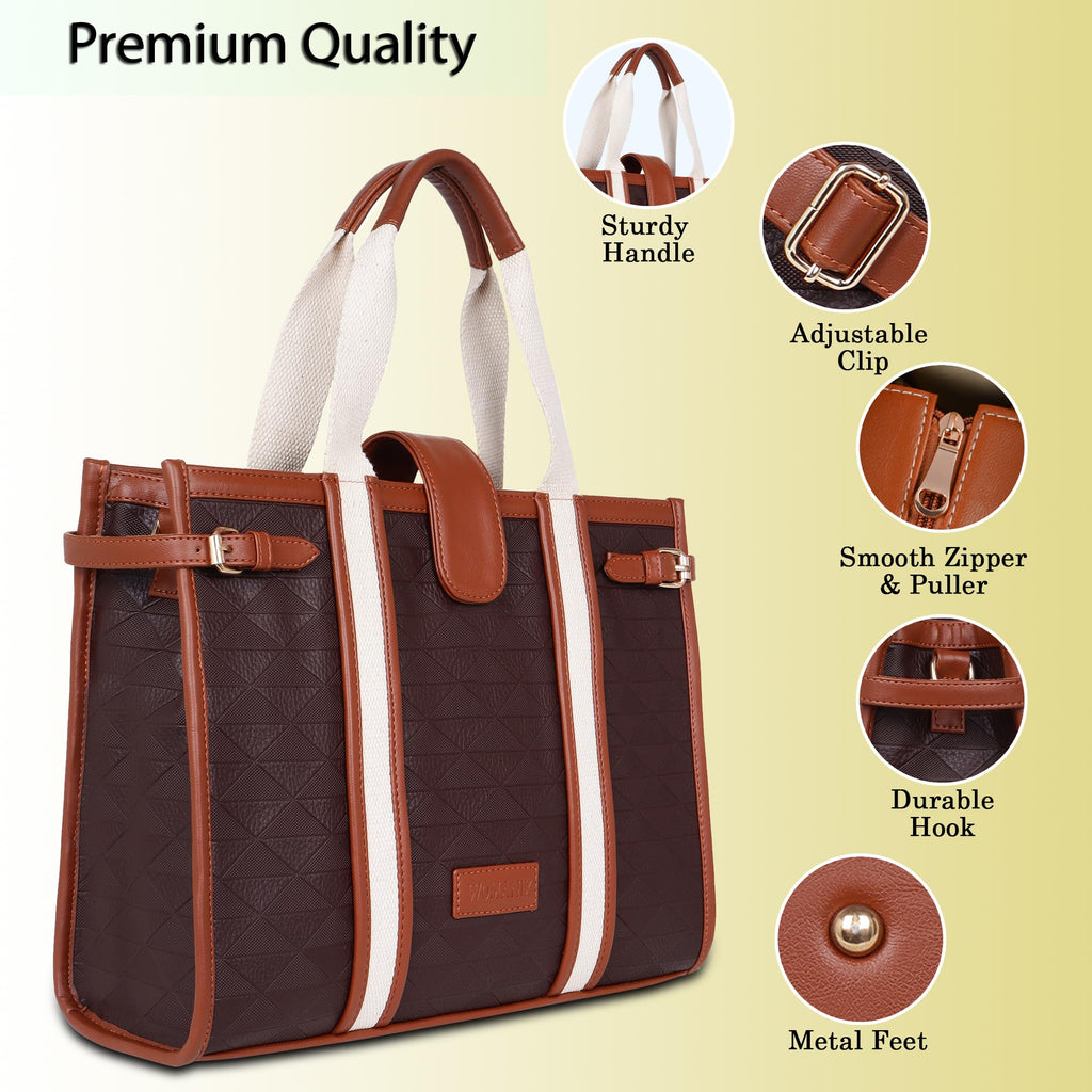 Womanix PU Laptop Tote Bags for Women, Work Bag,15 inch tote for Women, Large Capacity Handbag for Office, School, Travel, Teacher Purse (Brown Tan)