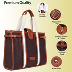 Womanix PU Laptop Tote Bags for Women, Work Bag,15 inch tote for Women, Large Capacity Handbag for Office, School, Travel, Teacher Purse (Brown Tan)