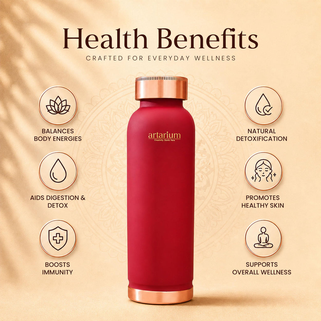 Artarium Copper Water Bottle for Travel Leak Proof and BPA Free, Office and Home Use, Ayurveda Inspired Bottle for Immunity Boost, Supports Digestion & Liver Health (1 Liter | Magenta)