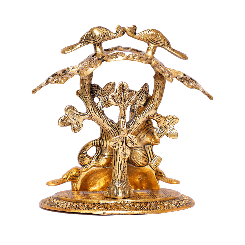 KridayKraft Radha Krishna Playing Flute Under Tree Idol Gold Antique Finish for Home,Office &Table Decorative Gift for Have House Warming, Birthday...