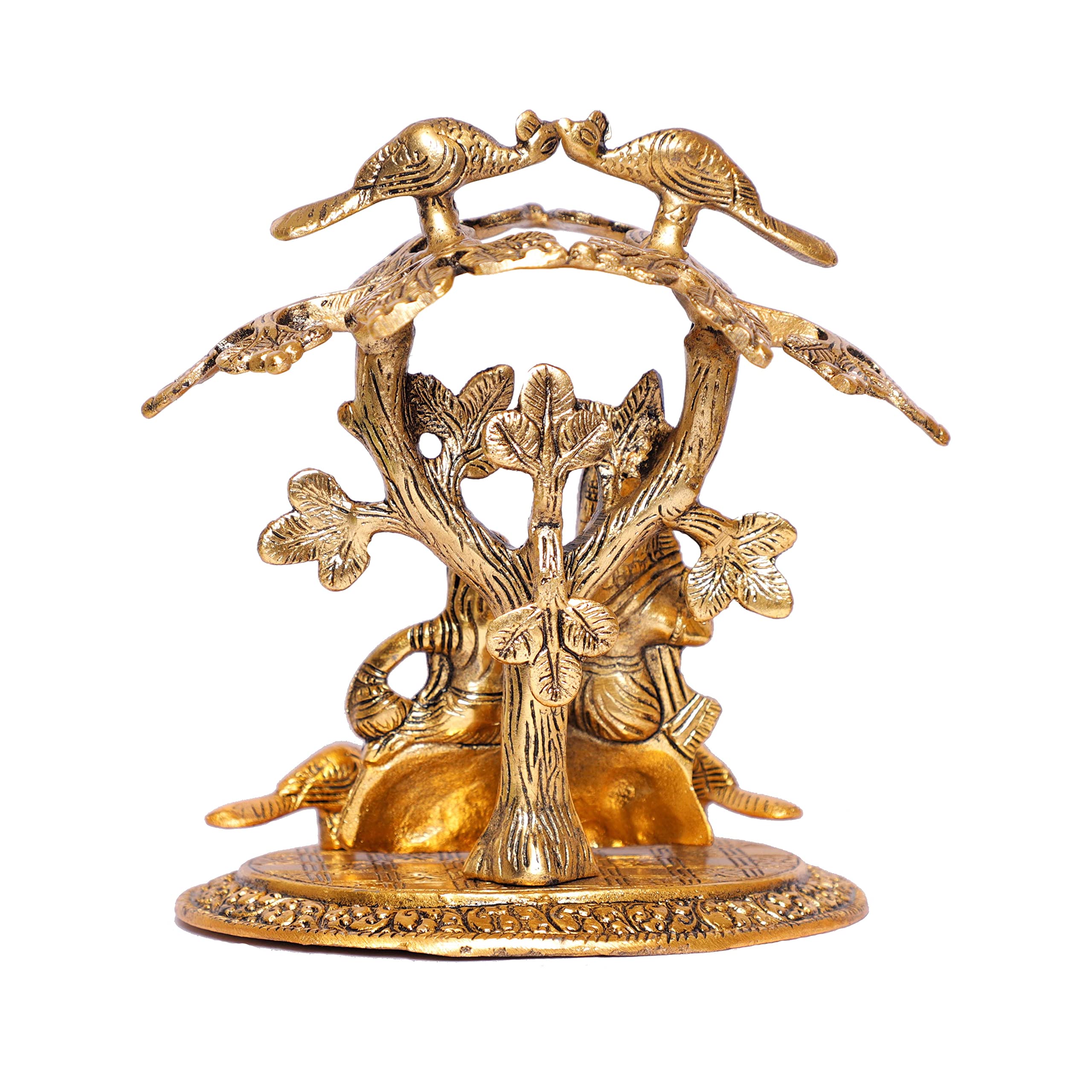 KridayKraft Radha Krishna Playing Flute Under Tree Idol Gold Antique Finish for Home,Office &Table Decorative Gift for Have House Warming, Birthday...
