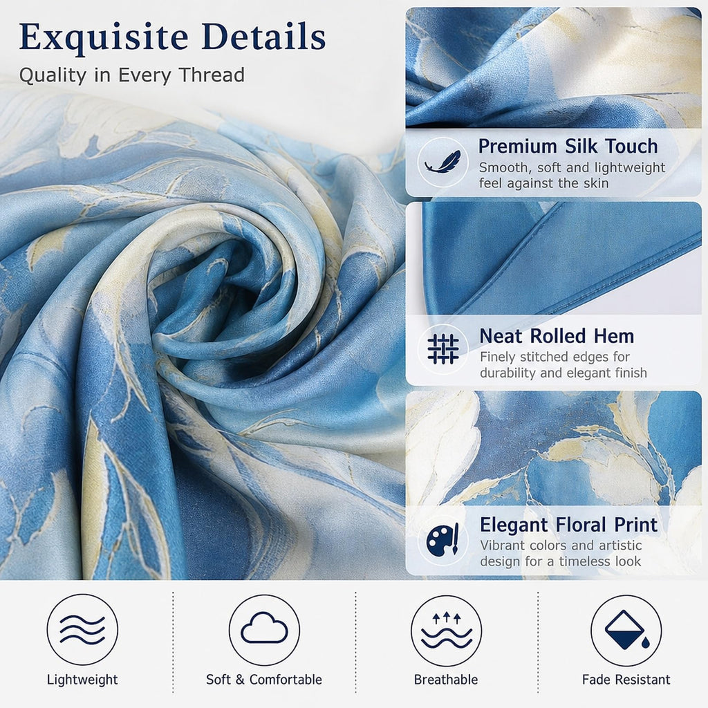 FVALIRD Stylish Scarf for Women Stylish, Long Lightweight Scarf, Floral Print Stole for Office and Travel, 90x180 cm