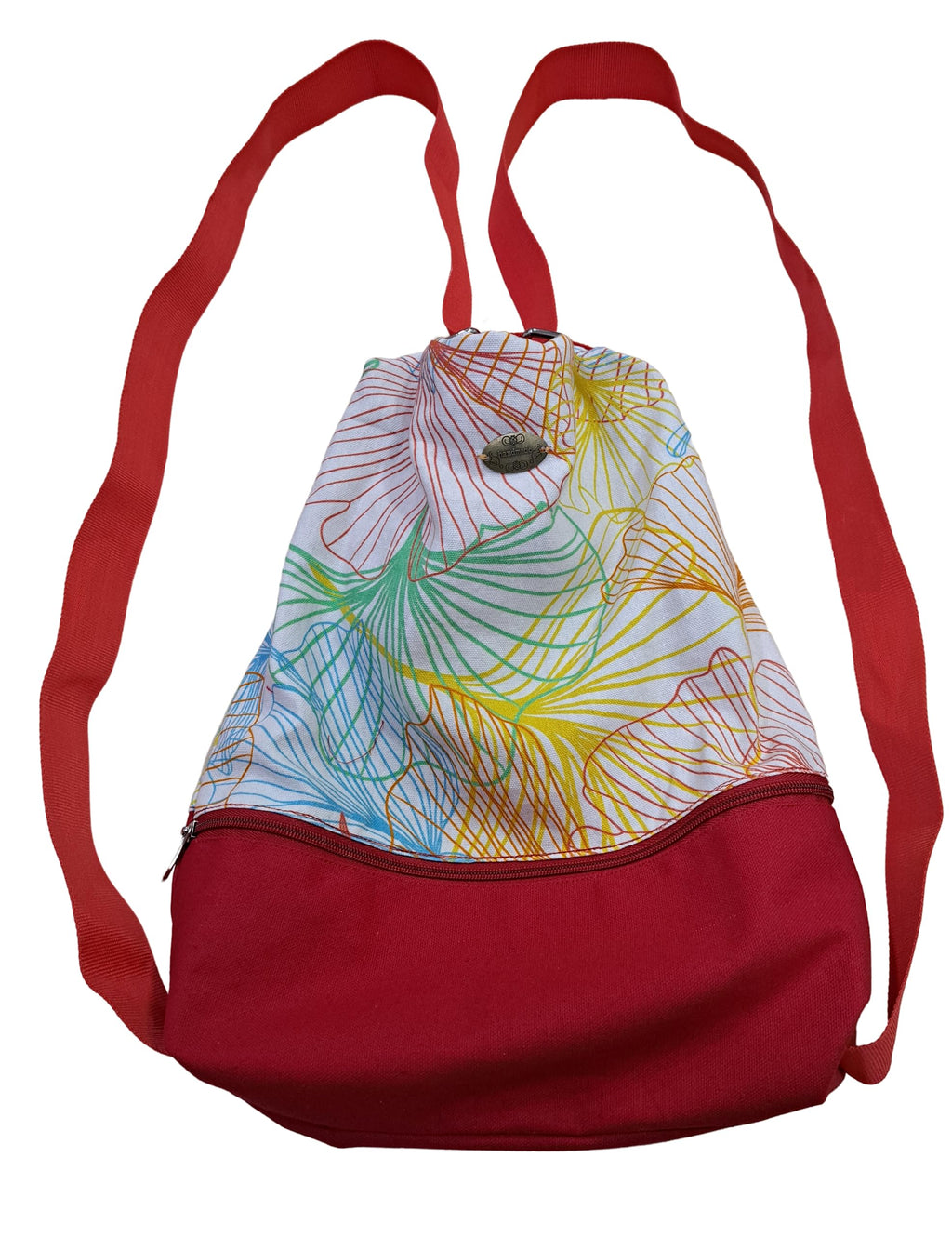 Fabjute Stylish Canvas Zipped Convertible 2in1 Shoulder Tote Handbag and Backpack with cotton lining, useful as a Travel, Shopping, Gym, Tuition Bag (RedHorizontalPattern)