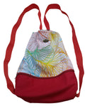 Fabjute Stylish Canvas Zipped Convertible 2in1 Shoulder Tote Handbag and Backpack with cotton lining, useful as a Travel, Shopping, Gym, Tuition Bag (RedHorizontalPattern)