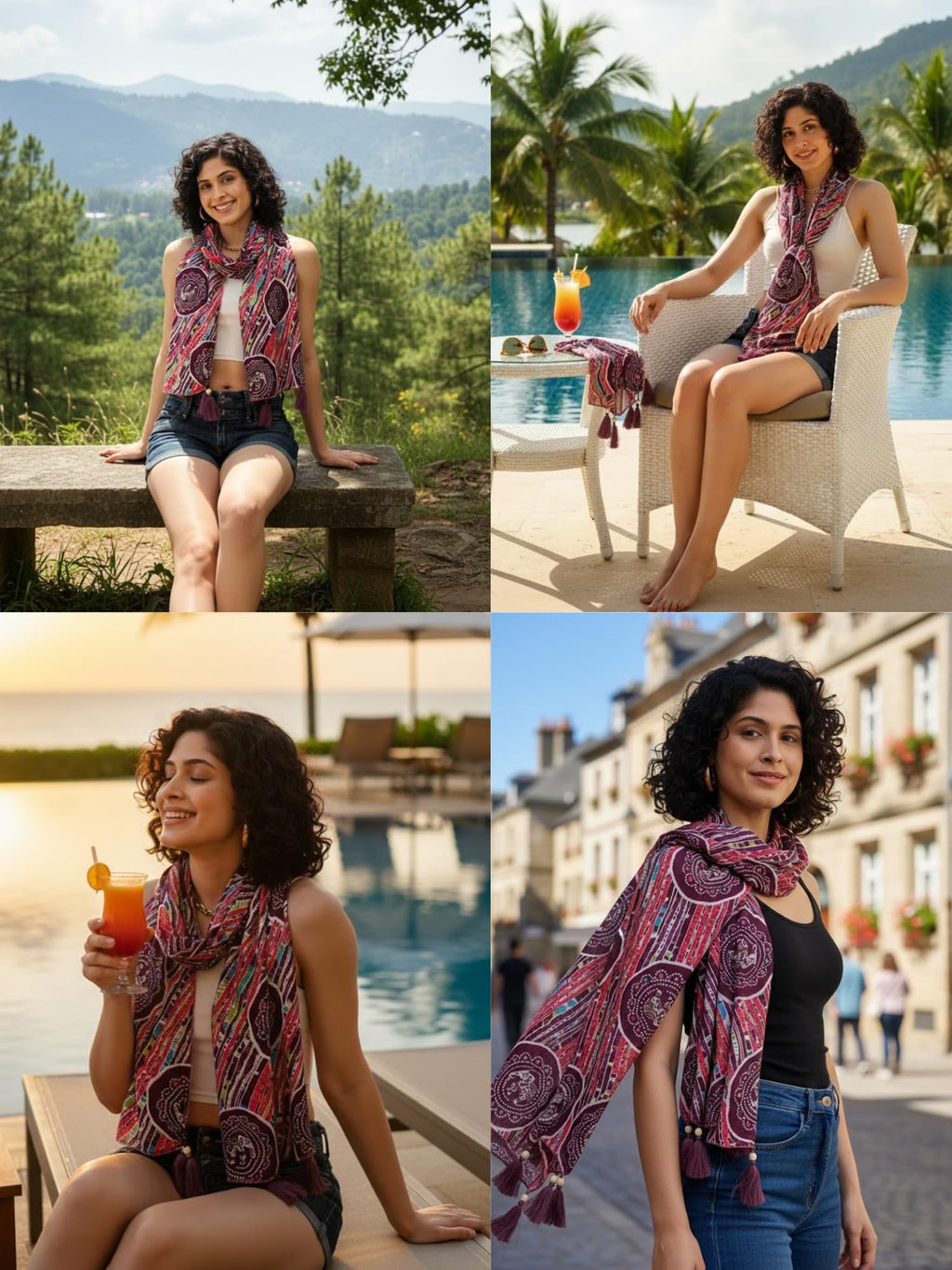 KE KANHA EXPORTS Cotton Scarf with Tassels|Bandhani Print Scarf for Women Stylish|Stole for Women|Breathable Boho Beach Summer Wrap|Multicolor Scarf|Easily Fits 180 * 50 CM