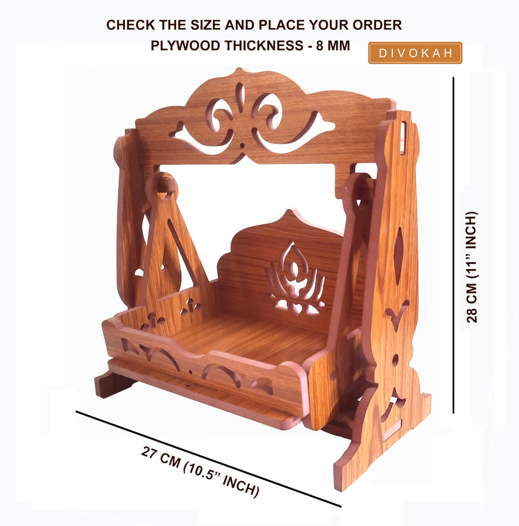 DIVOKAH® MDF Laddo Gopal Jhula/Swing/Jhoola for Krishna Janmashtami/Bal Gopal/Laddu Gopal/Kaanhaji/Hindola Celebrations (8 MM Plywood Thickness) (WDN 8INCH Zula)