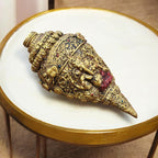KridayKraft Decorative Lord Ganesha Shank, Gold-Toned, Conch Shell for Wealth, Prosperity and Good Luck Intricate Design, 12 cm x 6 cm polyresin
