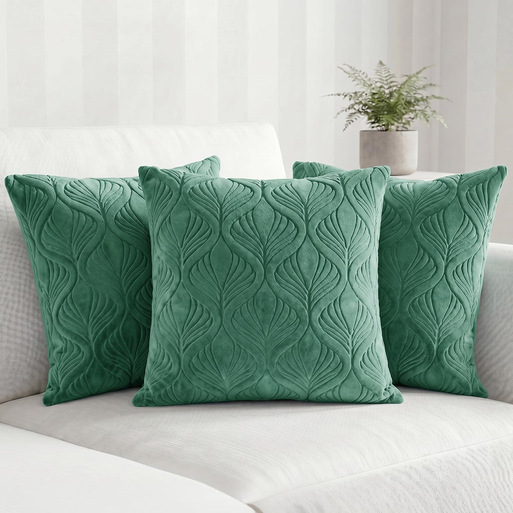 Yellow Weaves Jacquard Cushion Covers | Sofa Cushion Covers | Throw Pillow Cover for Sofa, Couch, Living Room| Removable & Washable | 16x16 Inches, Set of 3 (Green)