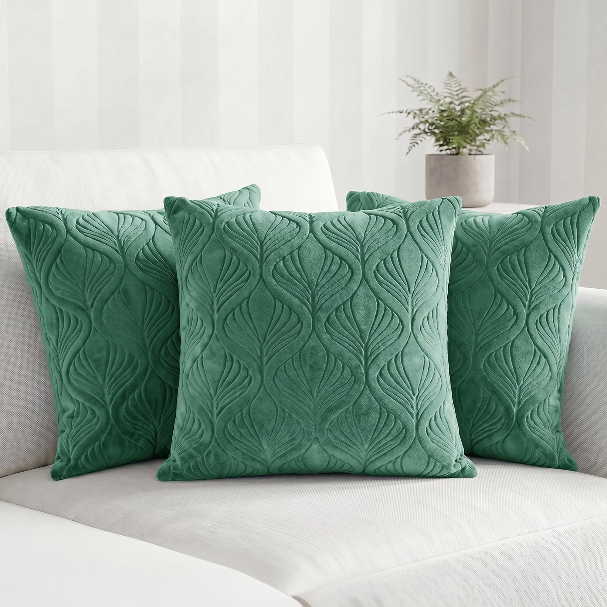 Yellow Weaves Jacquard Cushion Covers | Sofa Cushion Covers | Throw Pillow Cover for Sofa, Couch, Living Room| Removable & Washable | 16x16 Inches, Set of 3 (Green)