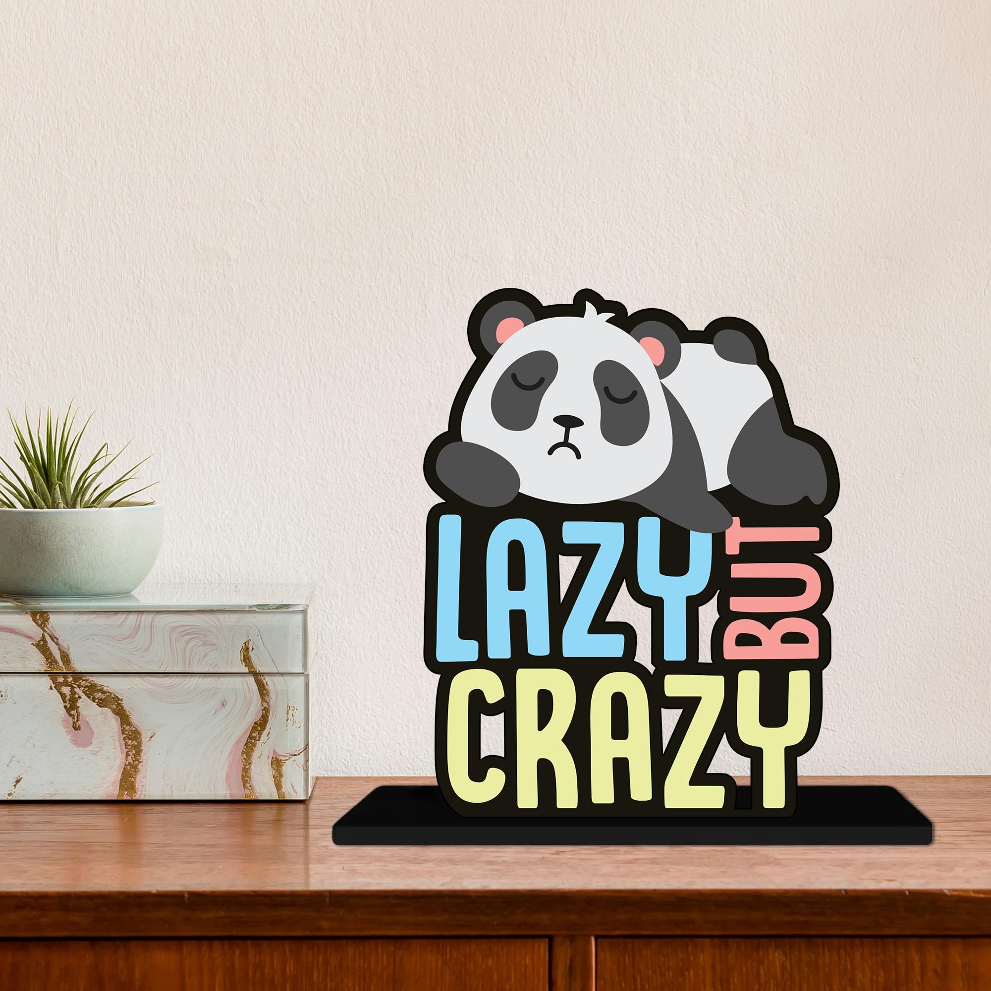 Artvibes Lazy But Crazy Quotes Table Decor for Office Desk | Home Decoration Items | Living Room | Modern Art Wooden Showpiece Decorative Gift Item (SP_1179)