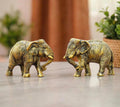 KridayKraft African Elephants Animal Decorative Showpiece Figurine Set of 2 Pcs Metal Handcrafed Gold Toned Antique Finish, Home Decor