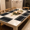 YELONA Placemats Set of 8, Heat-Resistant Woven Vinyl Table Mats, Non-Slip & Washable Dining Tablemats for Kitchen & Dinner Decor, Black & Beige (45cm x 30cm) Kafalo