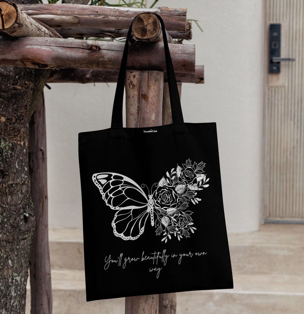 TrendoPrint Eco-Friendly Printed Black Tote Bag 14 x 16 inch with Makeup Pouch for College, Shopping and Travelling (TB154)