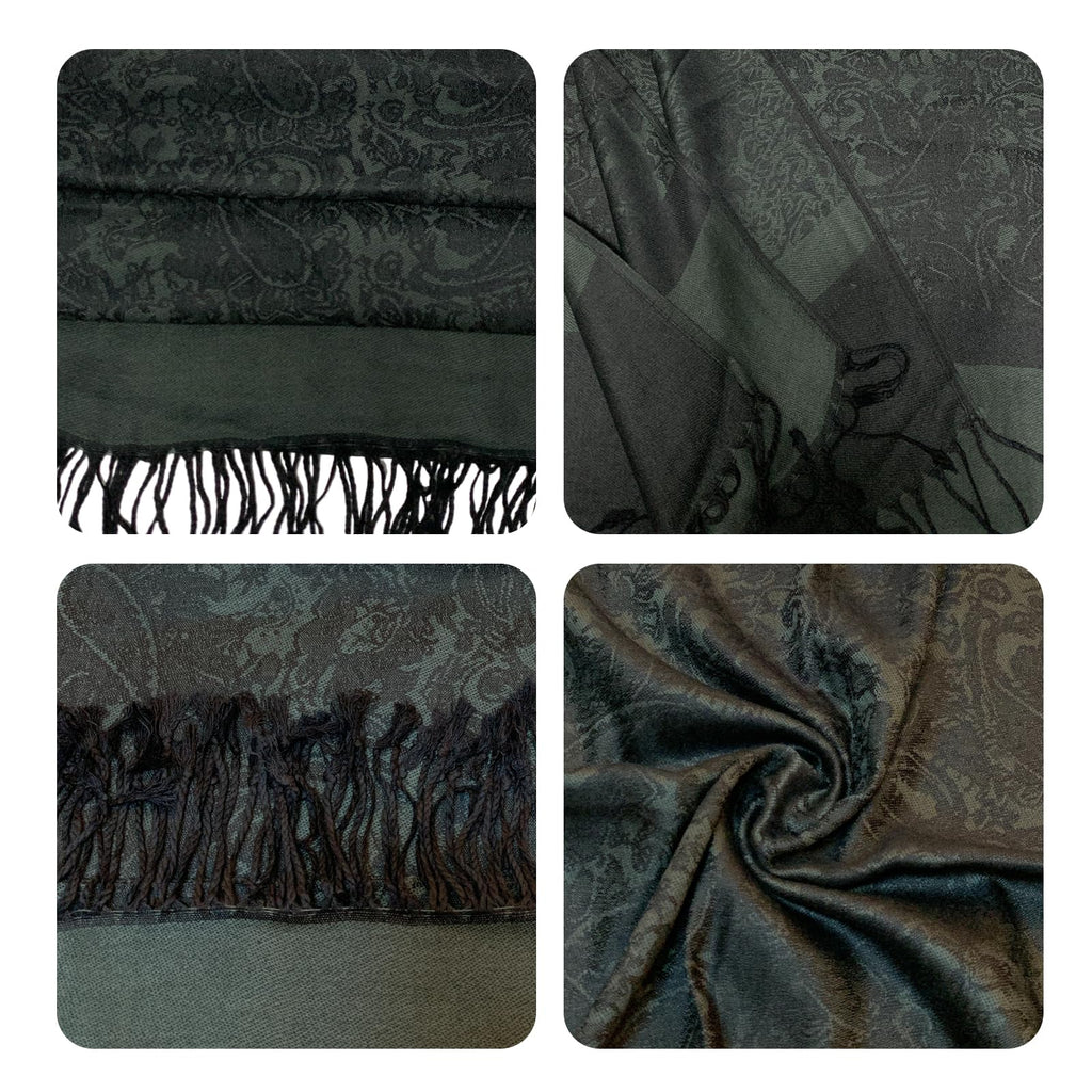 Wendyfull - Two tone cashmere silky shawl for women, jacquard pashmina scarf for women, soft rave scarf, Black, Average Size