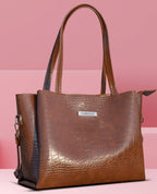 Carrylux Large Capacity Croco Pattern Tote Bags For Womens Big Purses And Handbags Ladies Big Shoulder Bag From (Brown)