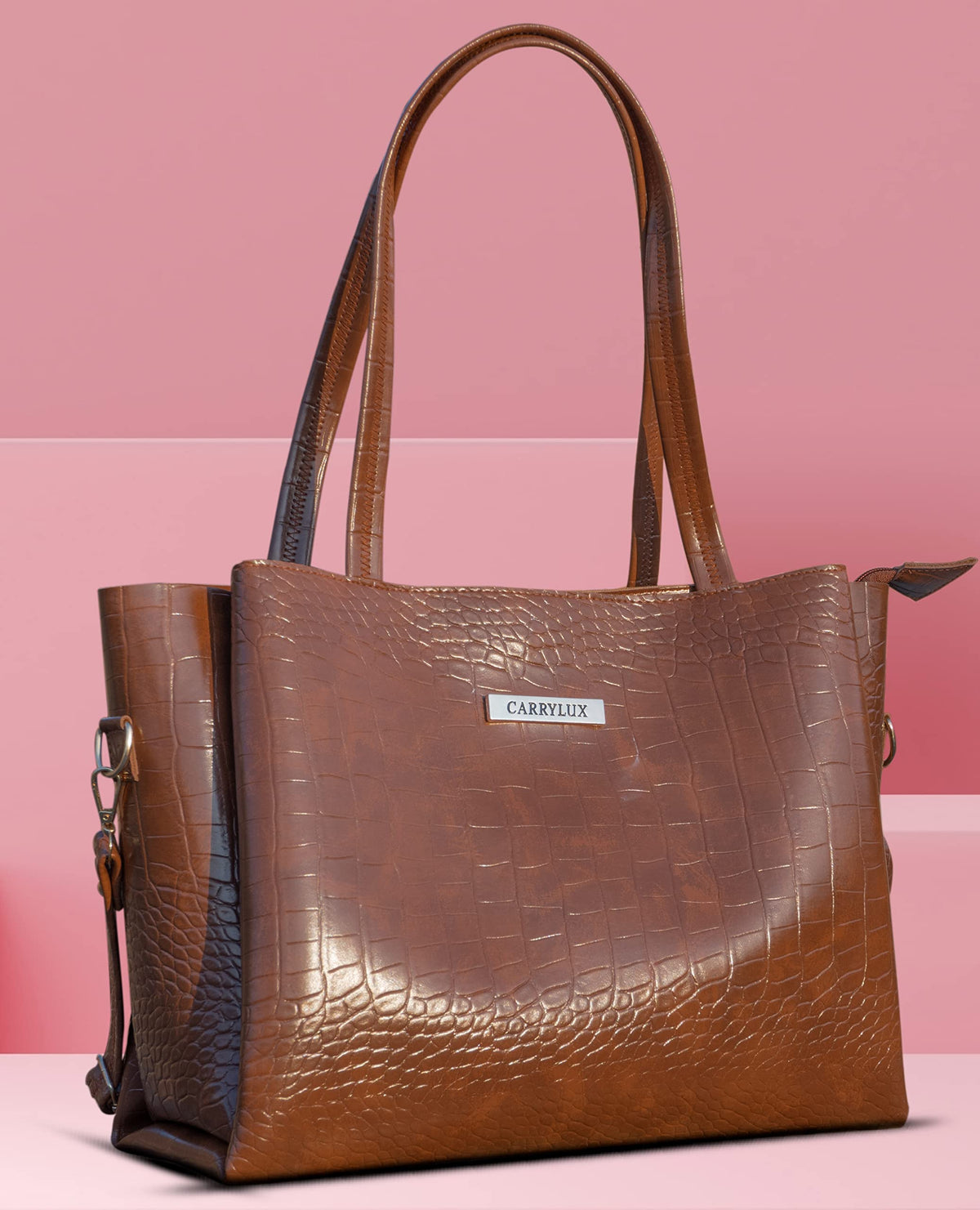 Carrylux Large Capacity Croco Pattern Tote Bags For Womens Big Purses And Handbags Ladies Big Shoulder Bag From (Brown)
