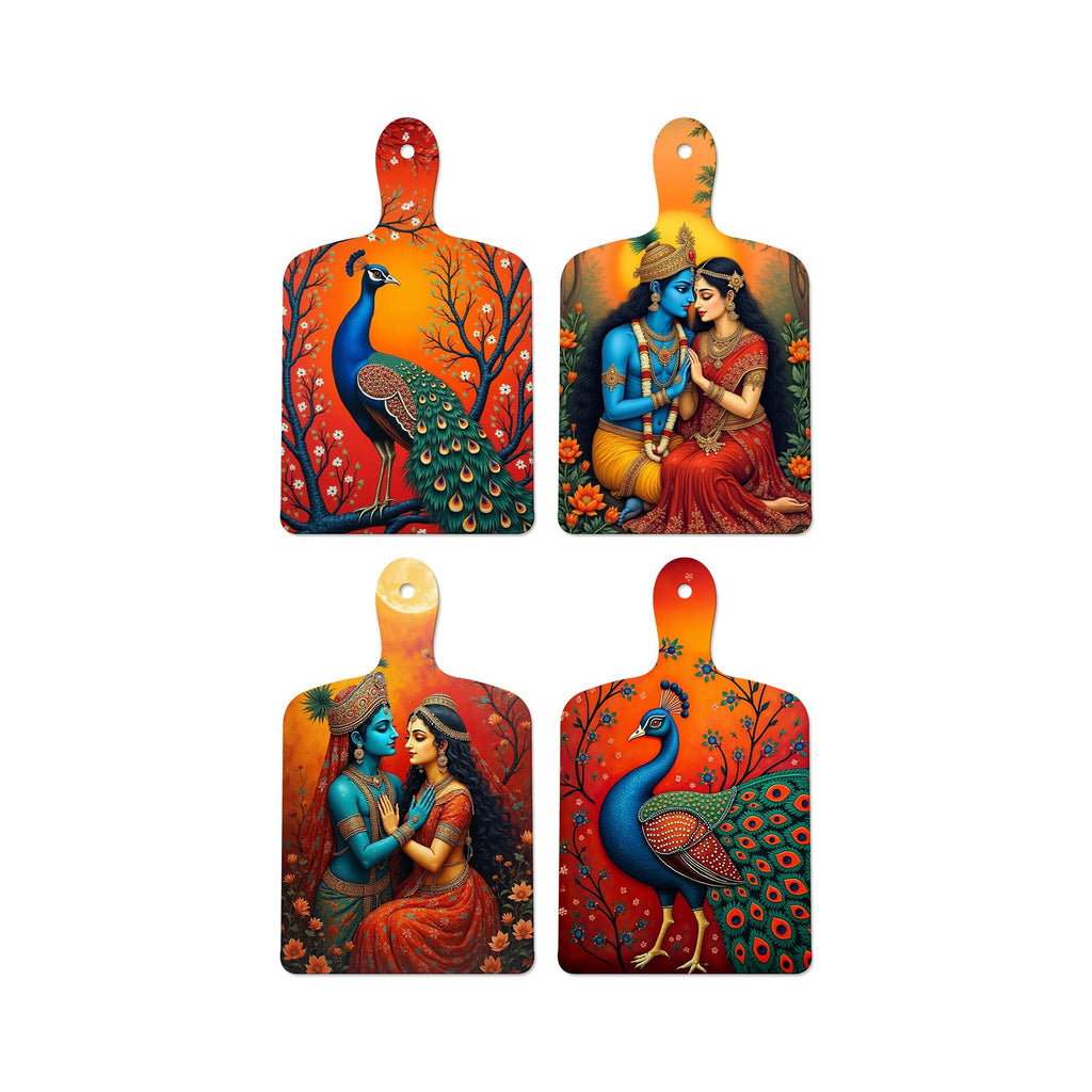 Artvibes Shri Radha Krishna Eternal Bond Modern Art Wall And Door Hanging for Home | Spiritual Decor Items | Wall Poster | Artwork| Stylish Modern Decor Item | Gift Items (WH_5630N), Set of 4