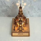 LASER ART Ram Mandir Ayodhya Model with Light and Power Adapter 3D Replica Wooden MDF Craftsmanship, Authentic Design, with Protective Outer Box - Ideal for Home Temple, Home Decor & Gifts