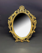 KridayKraft Table Mirror Gold Plated for Gift Love one Festival Gift Perfect for Birthday, Anniversary Wedding (Floor Mount, Oval, Framed)