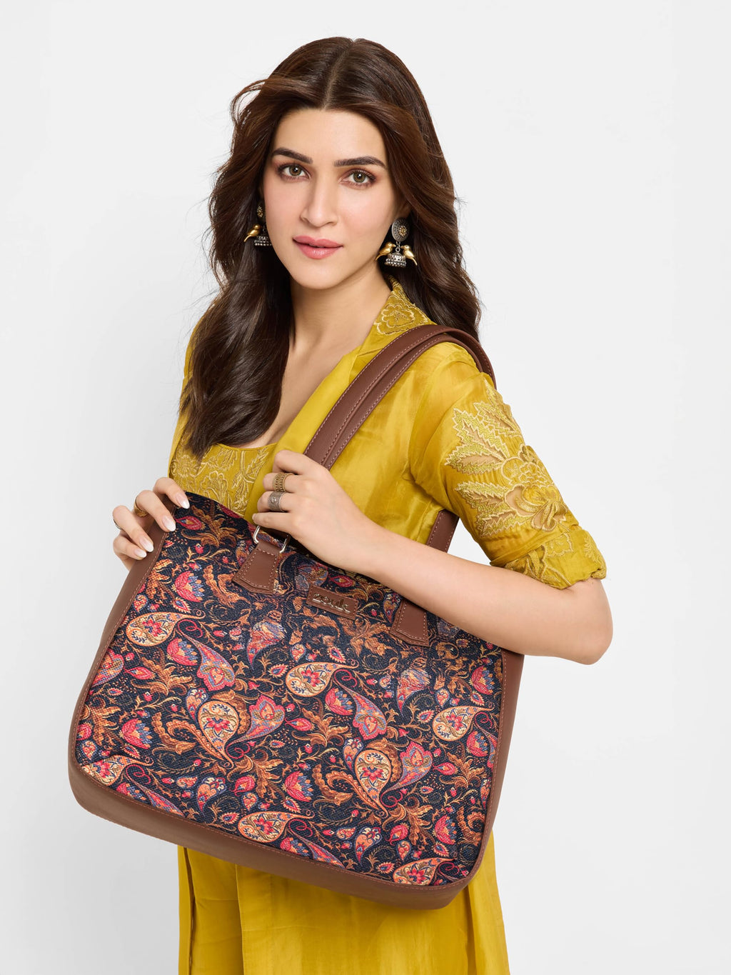 ZOUK Paisley Print Getaway Handbag | Jute | Vegan Leather Handcrafted Tote Bag | Pink