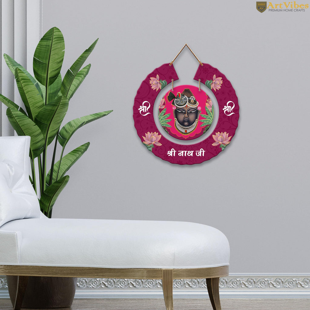 Artvibes Shrinath Ji Pichwai Art Round Shape MDF Wooden Wall Decor Items | Religious Decor Items | Wall Sculpture | Signs & Plaques| Stylish Modern Decor Item | Gift Items(WH_9807N) | Art Prints