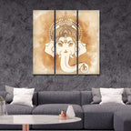 VIBECRAFTS 3 Pieces Beautiful Ganesha Face Canvas Wall Painting Fitted With Wooden Frame For Home | Office | Living Room | Gifts (PTVC3Pcs1_9556)