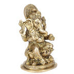 ARTVARKO Brass Ganesh Idol Statue Elephant Murti Blessing Ganesha Vinayak Ganpati Sitting on Lotus Sculpture Bhagwan Entrance Home Warming Vastu Décor Height 7 Inch