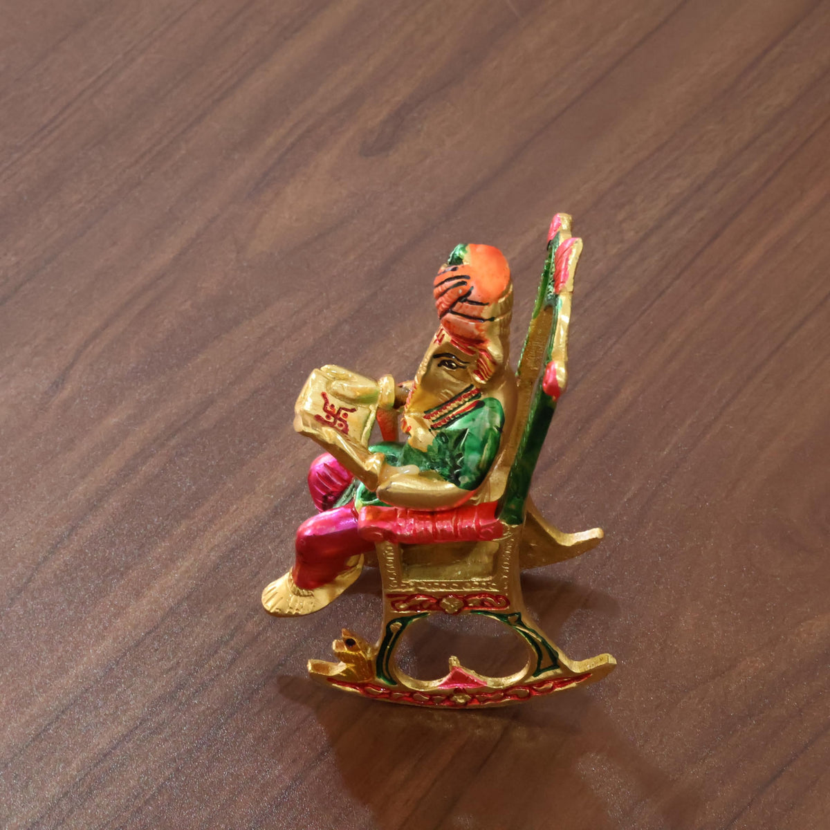 KridayKraft Metal Chair Ganesh ji Reading Book with Meenakari Work,Ganesha Metal Statue for Pooja & Home, Office Décor, Car Dashboard Religious Showpiece for Decoration & Gifting Article