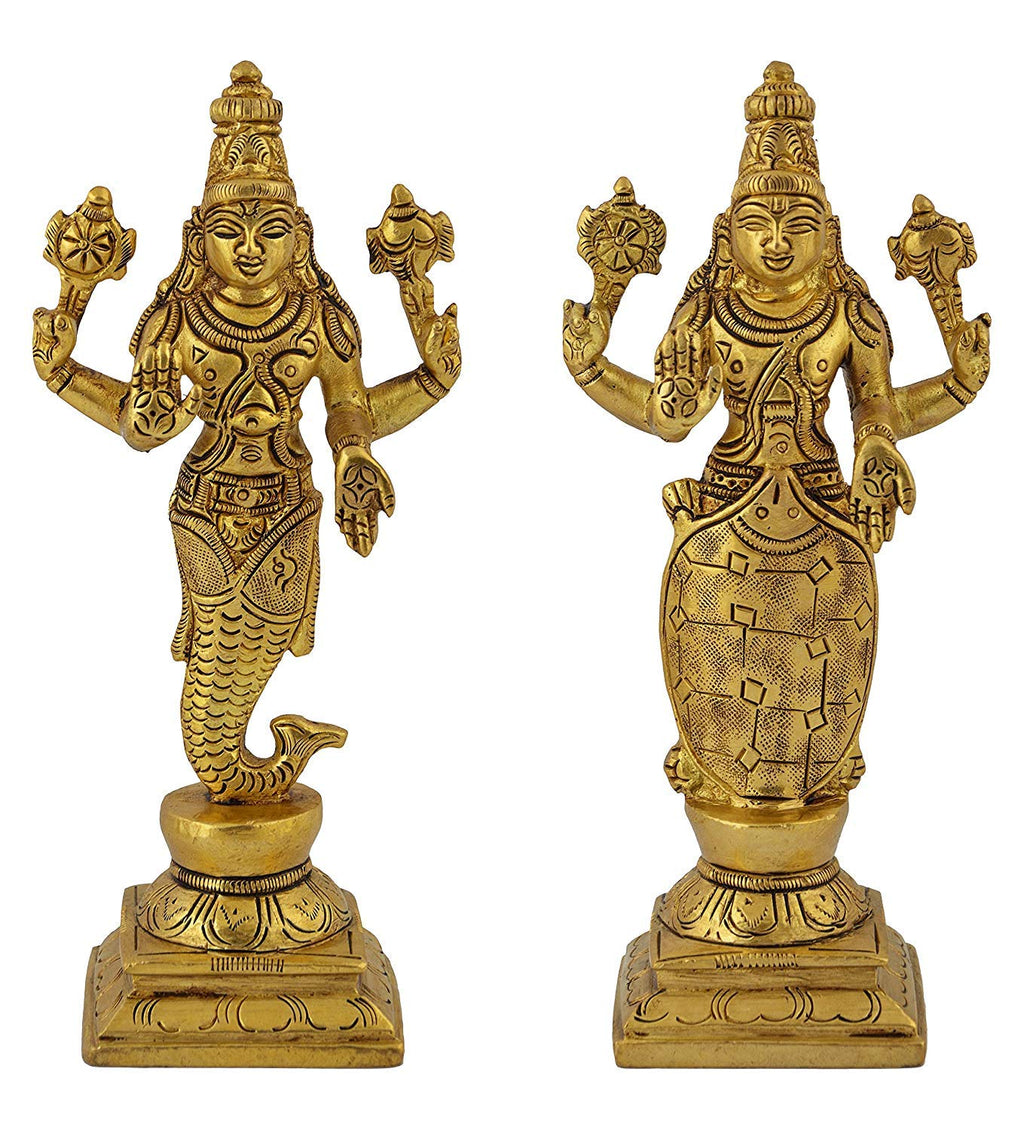 SVARUP Brass Dashavatara Dasavatharam of Lord Vishnu Statues Ten Incarnations Avatars Idol Murti for Mandir Puja Temple (Gold Color Height 6 Inches)