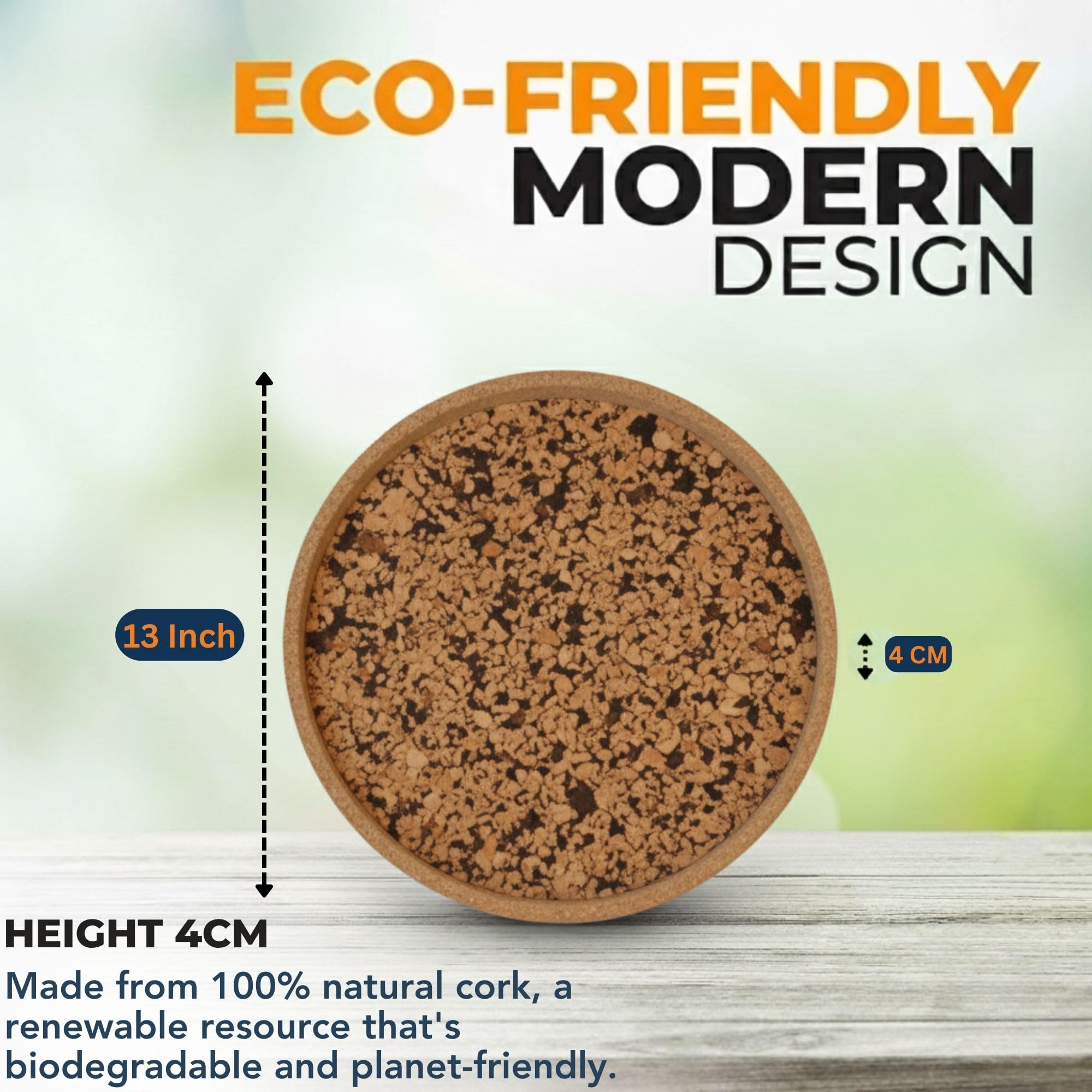 StacPro Round Tray 13 Inch with Thick Black Border Cork Tray for Serving | Ideal for Breakfast, Snacks & Drinks | Multipurpose for Home Decor, Dining Table, Kitchen & Tabletop (1, Chocochip)