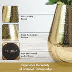BEHOMA Drop Shape Metal Hammered Flower Vase, Gold - 2 Pcs