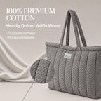 HOUSE OF ORLO Women's Cotton Quilted Aesthetic Tote Bags, Waffle Weave Handmade with Zipper and Double Handles for Women and Girls, Daily Use Handbags for College, Travel, Work (Grey)
