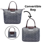 NFI essentials Womens Shopping Tote Bag Foldable Handbag Travel Bag Shoulder Waterproof Carry Bag for Grocery & Daily Use, Dark Grey