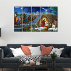 VIBECRAFTS Three King And Holy Family 5 Pieces Canvas Wall Painting For Home | Office | Living Room | Gift (PTVC5Pcs4_8525)