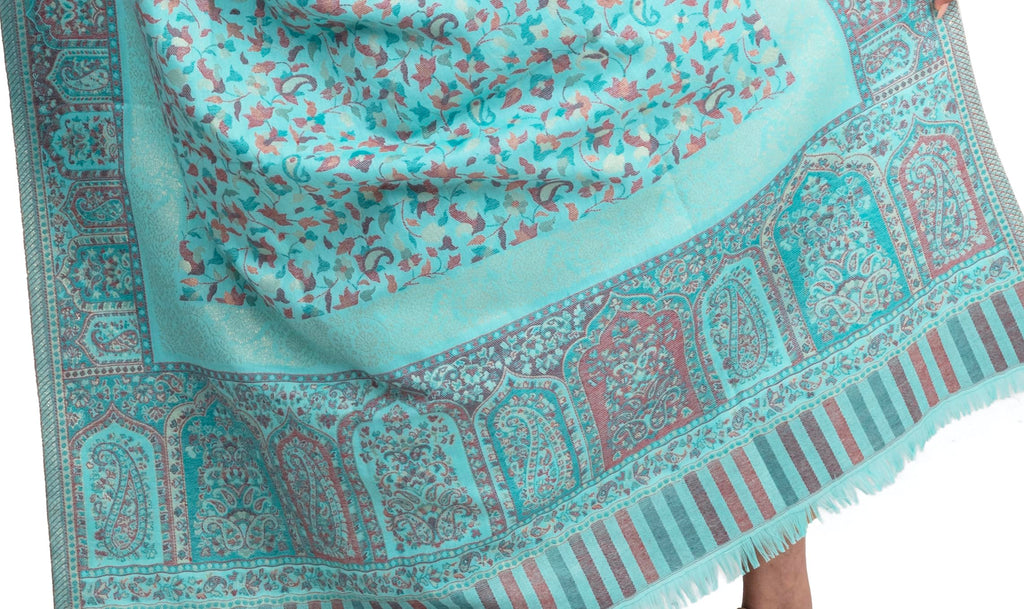 Naureen Women Faux Pashmina Kani Shawl with Mughal Artwork and Zari Accents, Warm and Soft, 40x80 inch