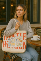 THE SACK CO. Large Canvas Tote Bag for Women, Tote Handbags for Women with Zipper & Inner Pocket for College, Shopping, Office (Gentle women red writting)