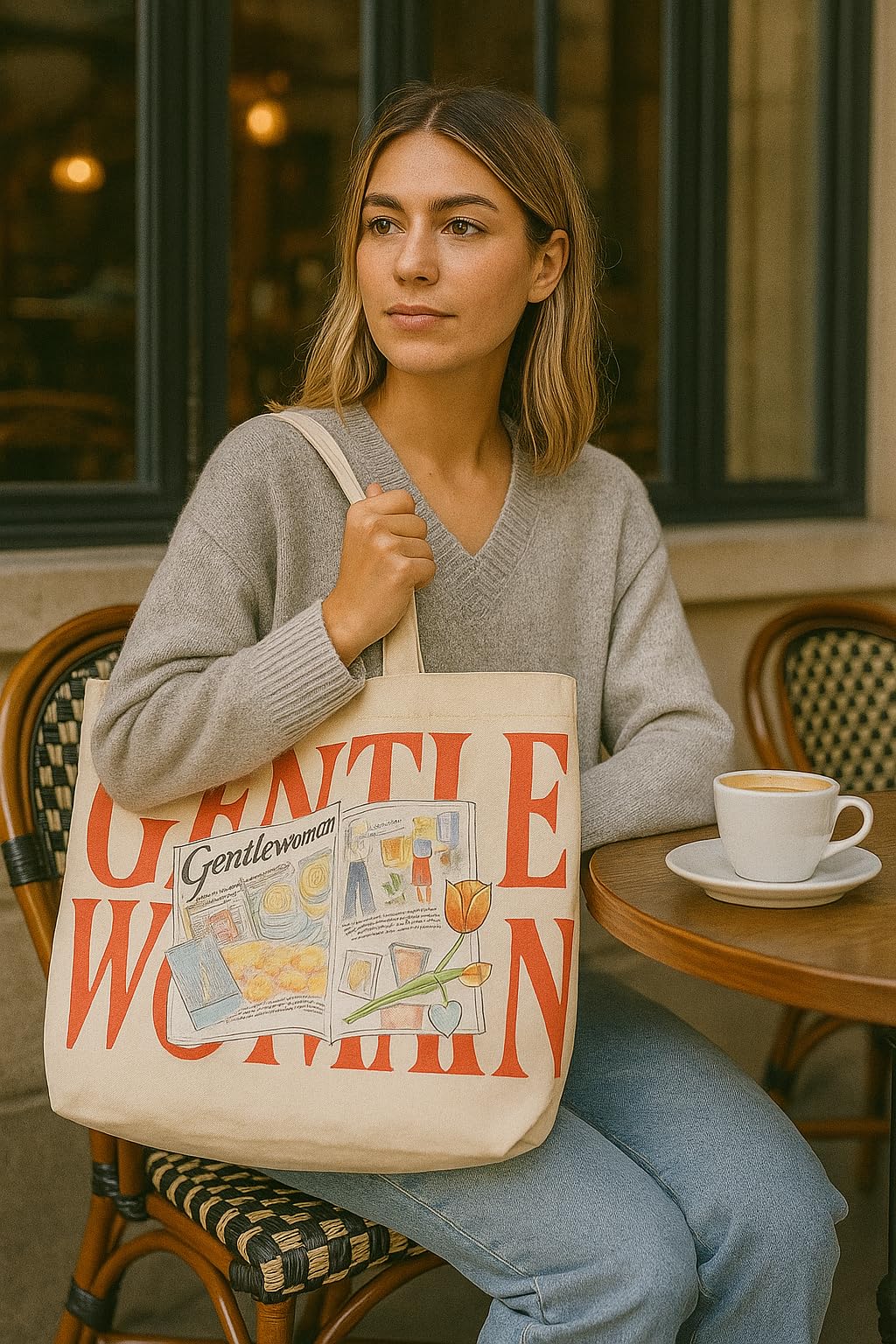 THE SACK CO. Large Canvas Tote Bag for Women, Tote Handbags for Women with Zipper & Inner Pocket for College, Shopping, Office (Gentle women red writting)