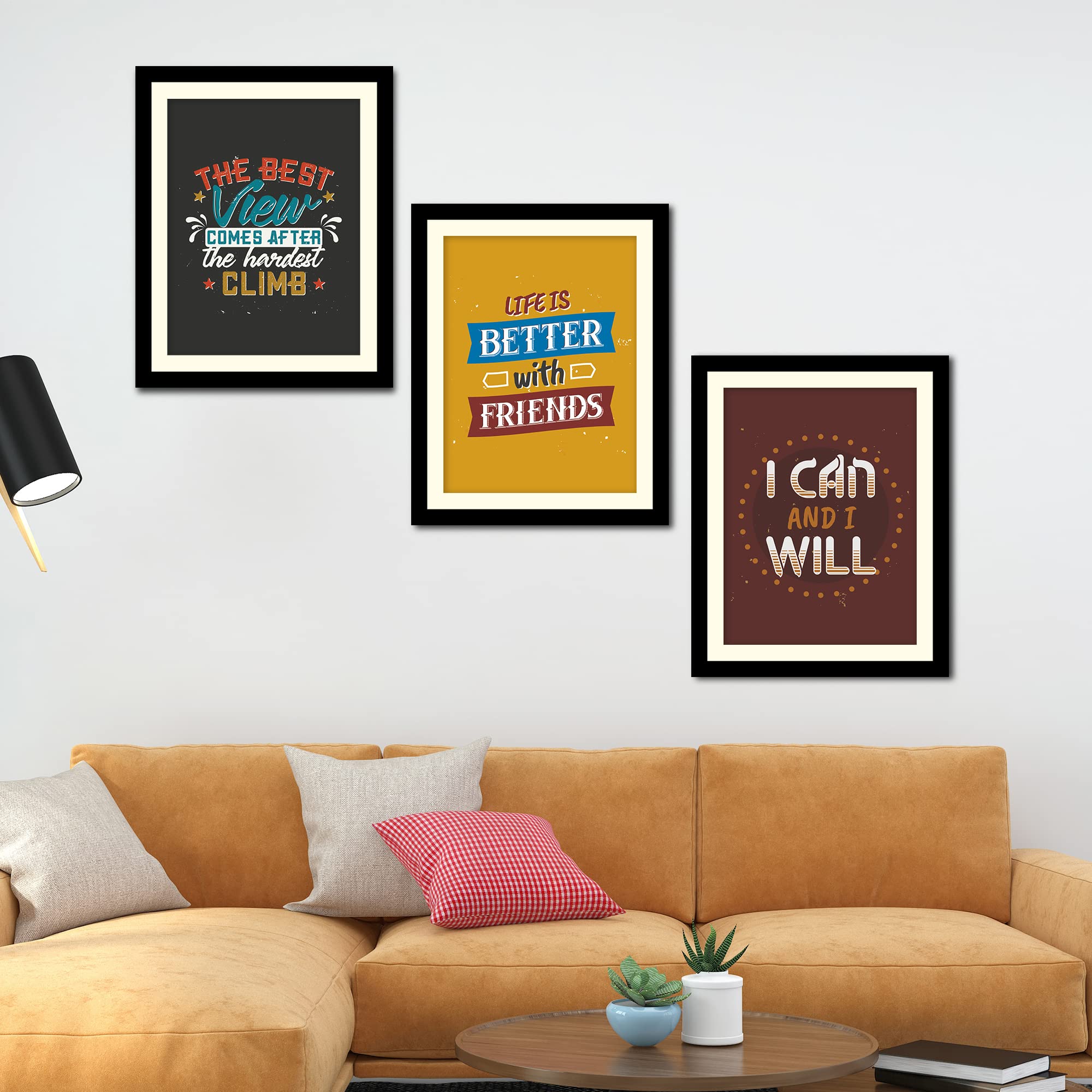 VIBECRAFTS Motivational Quotes Multi Wall Hanging Frames Set of 3 For Office Digital Reprint Posters with Synthetic Wooden Frame Home, Decorative Gift Item (15 x 12 inch) (PFVC3Pcs4_1316)