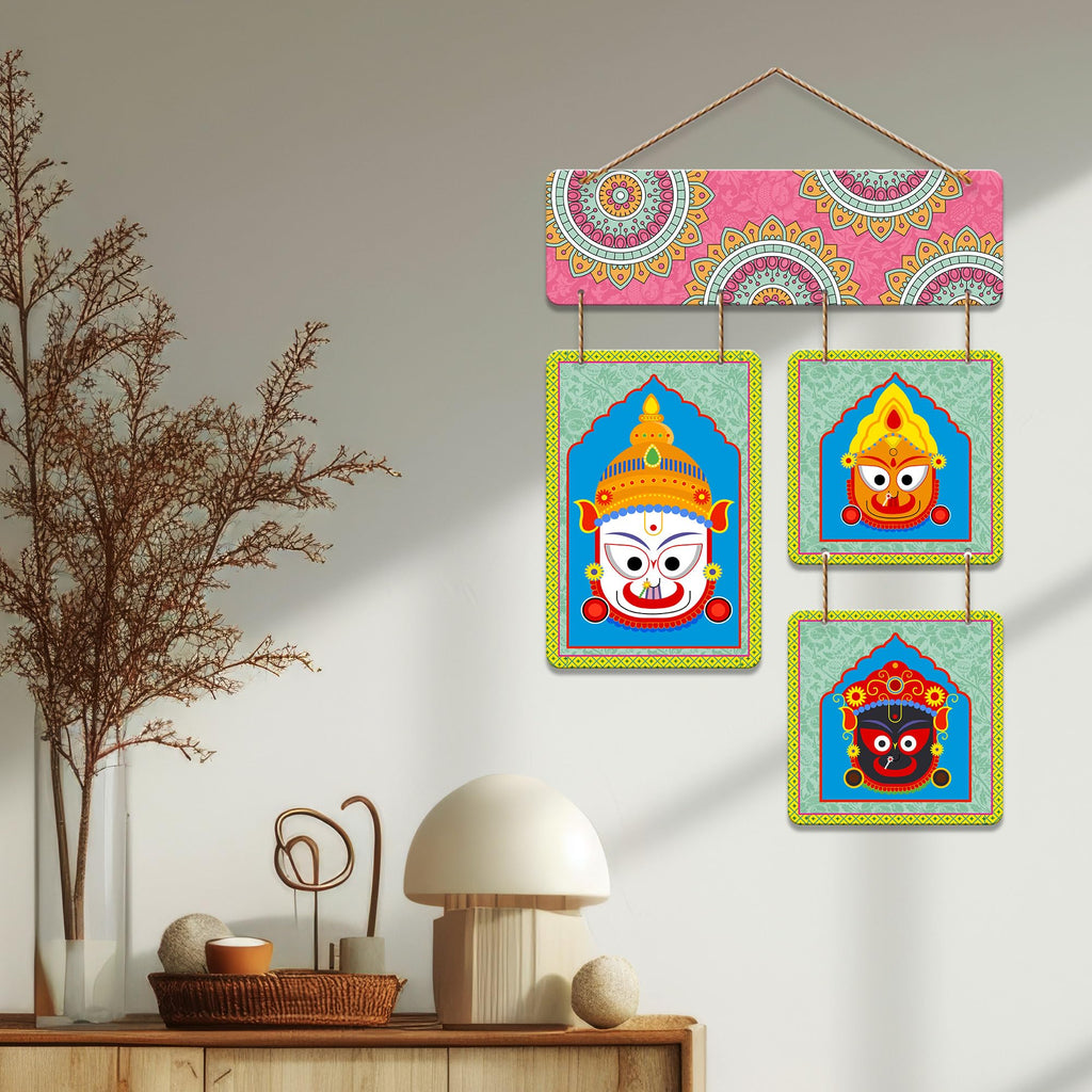 Artvibes Lord Jagannath Balabhadra Subhadra ji Designer Wooden Wall Hanging Decoration Items for Home | Spiritual Decor Items | Wall Poster| Stylish Modern Decor Item | Gift Items (WH_6537N)