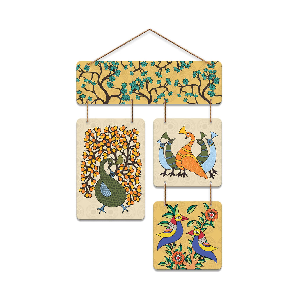 Artvibes Indian Folk Art Peacock & Bird Wooden Art Decoration Item for Living Room | Garden Balcony| Stylish Modern Decor Item | Festive Decor | Aesthetic Wooden Decor | Ideal Gifts (WH_6523N)