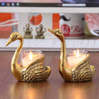 KridayKraft Aluminium Pair of Swans for Good Luck and Love | Candle Holder for Home Decor Tabletop | Showpiece for Gifting Anniversary Valentine's Day (Votive Candle Holders)