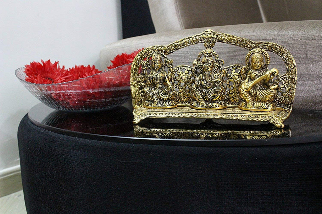 RCI Handicrafts Metal Laxmi Ganesh Saraswati Idol Gold Plated Showpiece Statute Gift (Gold, Lgsgld)