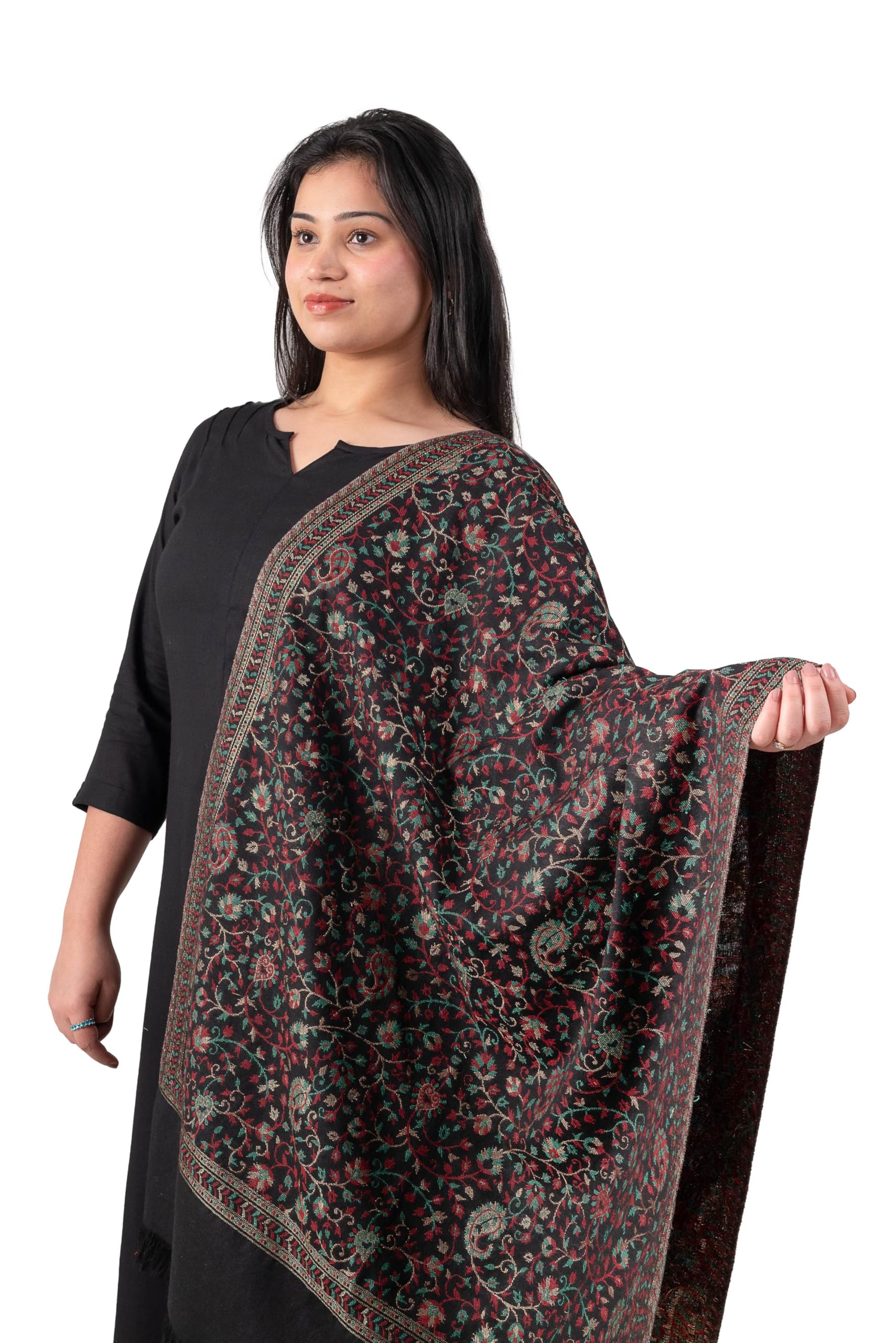 Naureen Women Faux Pashmina Kani Stole with Floral Motifs and Zari Accents, Soft and Lightweight, For Summer and Winter, 28x80 inch