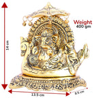 KridayKraft Metal Ganesha Statue Sitting on Boat, ganpati Bappa Religious Idol,Metal Ganesh ji Showpiece Figurines- Medium, Gold